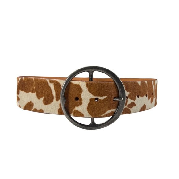 Cow print Leather Belt With Metal Buckle Size S - Picture 1 of 8
